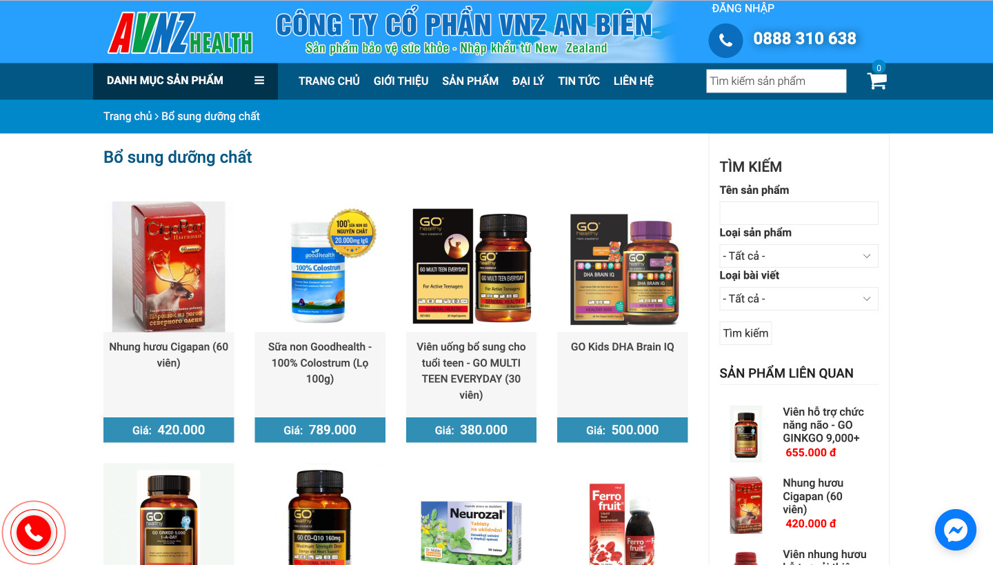 thiết kế website thực phẩm hỗ trợ sức khoẻ