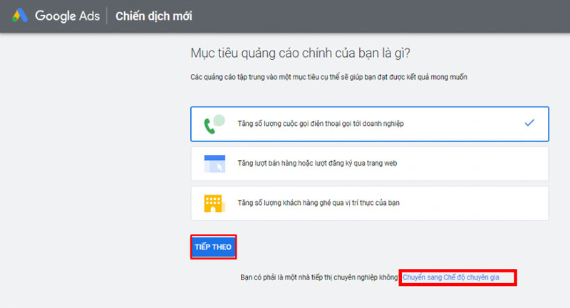 Nhấp vào “Chuyển sang chế độ chuyên gia”