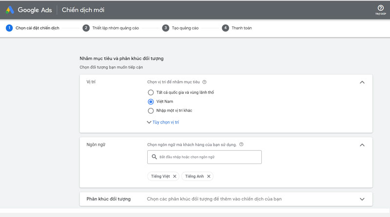 Chỉ định vị trí và ngôn ngữ