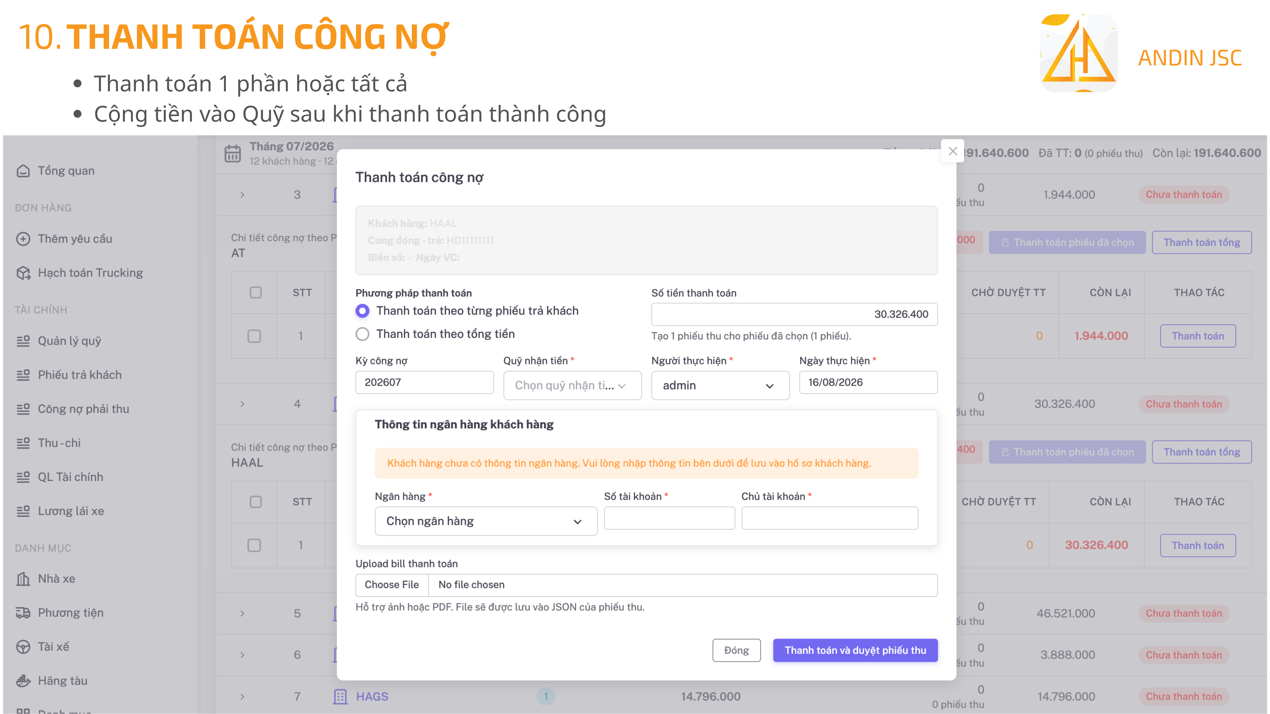 Phần Mềm Quản Lý Thanh Toán Và Công Nợ Vận Tải - hình ảnh 5