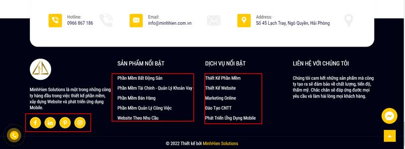 Đặt liên kết nội bộ dưới footer website