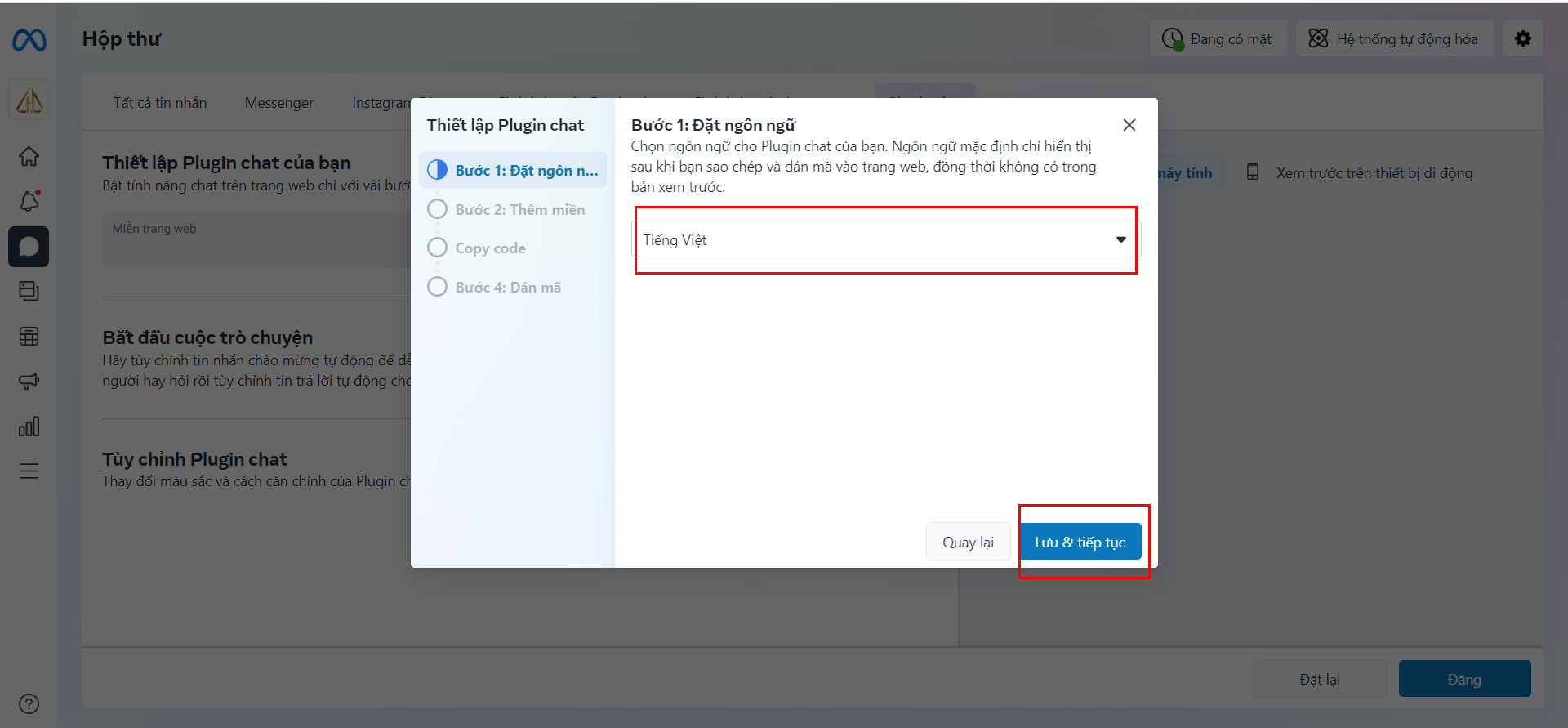 lấy mã nhúng -Thiết lập tiếng việt