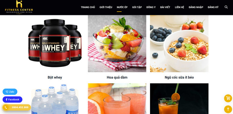 Mục sản phẩm của website Hi Fitness Center