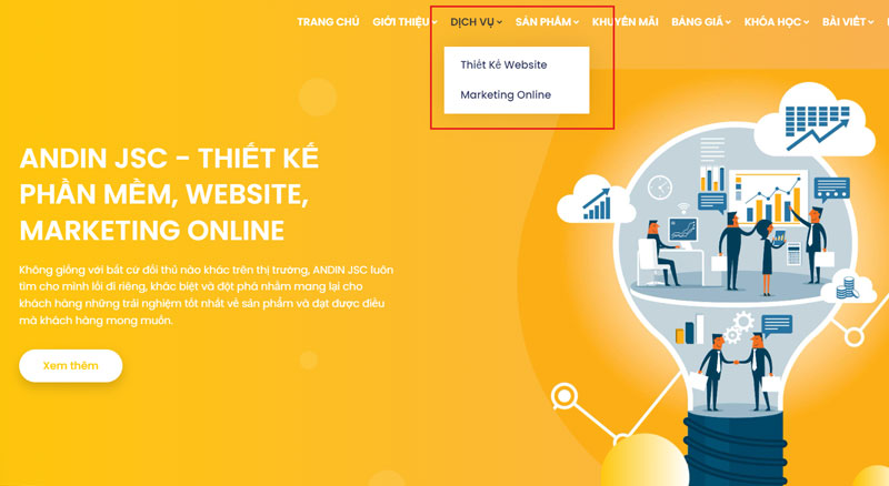 Xây dựng menu chính giúp internal link hiệu quả